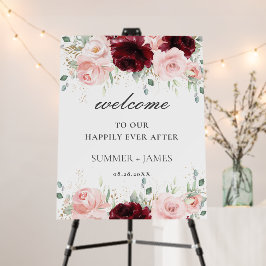 シックブルゴーニュ赤面ピンクフローラ結婚ズウェルカム