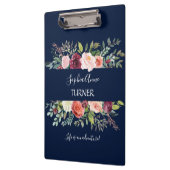 シックブルゴーニュ赤面フローラネイビーブルーモノグラム クリップボード (左)