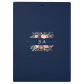 シックブルゴーニュ赤面フローラネイビーブルーモノグラム クリップボード (裏面)