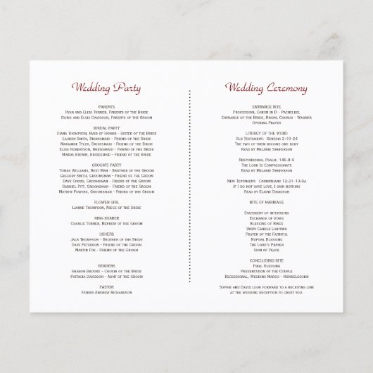 シックブルゴーニュ赤面フローラ〔雄ジカの〕枝角結婚式 プログラム チラシ (裏面)