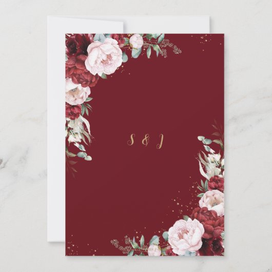 シックブルゴーニュ赤面プオーニーフローラ幾何学模様 招待状 (裏面)