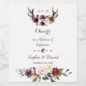 シックブルゴーニュ赤面プラムフローラ〔雄ジカの〕枝角結婚ズ ワインラベル (シングルラベル)