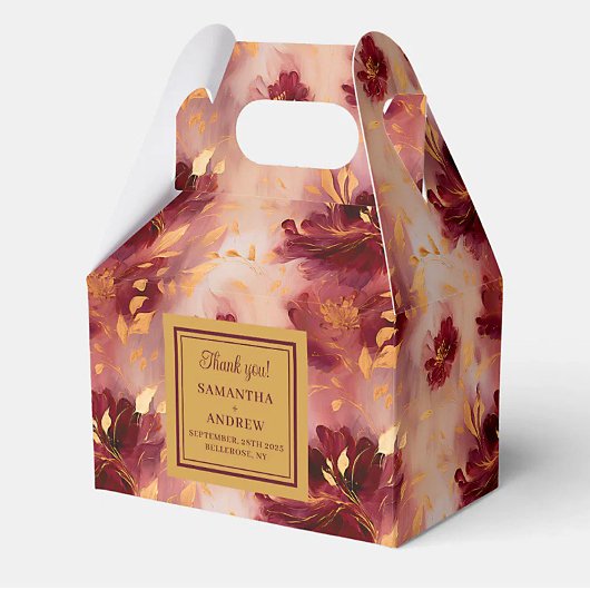 シックブルゴーニュ赤面金ゴールドボホ結婚式の引き出物ボックス フェイバーボックス