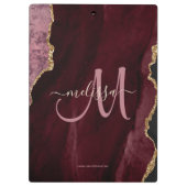 シックブルゴーニュ金ゴールドグリッターアゲートカスタムモノグラム クリップボード (裏面)