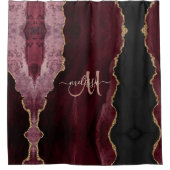 シックブルゴーニュ金ゴールドグリッターアゲートカスタムモノグラム シャワーカーテン (正面)