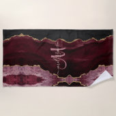 シックブルゴーニュ金ゴールドグリッターアゲートカスタムモノグラム ビーチタオル (正面)