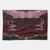 シックブルゴーニュ金ゴールドグリッターアゲートカスタムモノグラムB キッチンタオル (横)