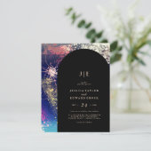 シックブルゴーニュ金ゴールドブルーボタニカルスクエア結婚ズ 招待状 (スタンド正面)