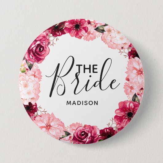 シックブルゴーニュ&ピンクフローラリースザブライド 缶バッジ (正面)