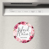 シックブルゴーニュ&ピンクフローラリースメイド・オブ・オーナー(花嫁付き添い人) マグネット (インサイチュ (食洗機))