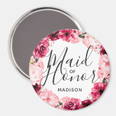 シックブルゴーニュ&ピンクフローラリースメイド・オブ・オーナー(花嫁付き添い人) マグネット (正面/裏面)
