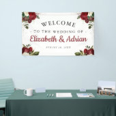 シックブルゴーニュ&ホワイトフローラウェルカム結婚ズ 横断幕 (トレードショー)