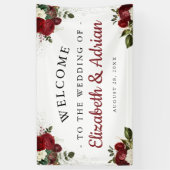 シックブルゴーニュ&ホワイトフローラウェルカム結婚ズ 横断幕 (縦)