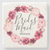 シックブルゴーニュ&赤面フローラリースブライデスメイド ストーンコースター (正面)