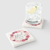 シックブルゴーニュ&赤面フローラリースメイド・オブ・オーナー(花嫁付き添い人) ストーンコースター (横)