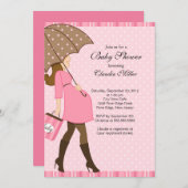 シックブルネット妊婦の赤ちゃんシャワー 招待状 (正面/裏面)