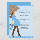 シックブルネット妊婦の赤ちゃんシャワー 招待状 (正面/裏面)