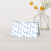 シックブルーとホワイトジンジャージャー結婚の瓶 プレイスカード (裏面)