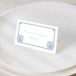 シックブルーとホワイトジンジャージャー結婚の瓶 プレイスカード