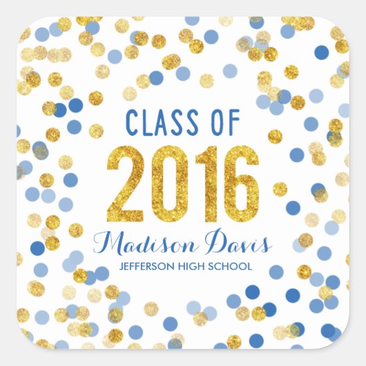 シックブルーと金ゴールドグリッター卒業 スクエアシール (正面)