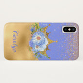 シックブルーと金ゴールドフローラクラウン Case-Mate iPhoneケース (裏面(横))