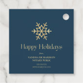 シックブルーと金ゴールドモダンスノーフレーク公証人ホリデー フェイバータグ (裏面)
