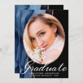 シックブルーアゲートバラ金ゴールドグリッターフォト卒業 案内状 (正面/裏面)