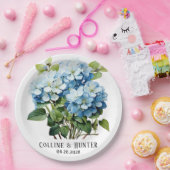 シックブルーアジサイフローラ結婚ズ ペーパープレート (パーティー)