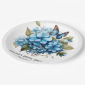 シックブルーアジランジェアフローラバタフライブライダルシャワー ペーパープレート (アングル)