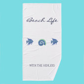 シックブルーアンドホワイトシーライフファミリービーチハウス バスタオルセット