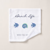 シックブルーアンドホワイトシーライフファミリービーチハウス バスタオルセット (ウォッシュタオル)