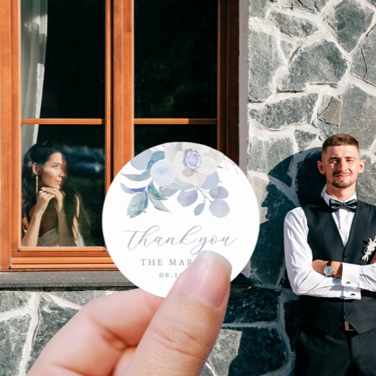 シックブルーエアリーフローラ結婚ズサンキュー ラウンドシール