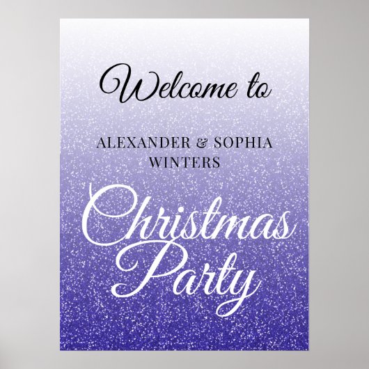 シックブルーグリッターグラデーションクリスマスパーティー歓迎 ポスター (正面)