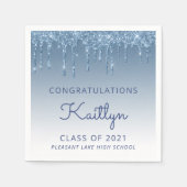 シックブルーグリッタードリップ卒業 スタンダードカクテルナプキン (正面)