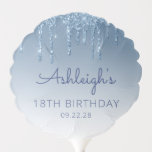 シックブルーグリッタードリップ18誕生日 バルーン<br><div class="desc">この18回目の誕生日パーティーの風船は、青いグリッターのドリップと青い背景を備えフェイクて縁どいると青い背景を備えグラデーションている。サンセリフフォントの下に彼女の誕生日と日付で青い手書きスクリプトで名誉のゲストの名前でパーソナライズ。</div>