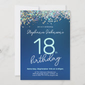 シックブルーグリッター18thバースデーパーティー 招待状 (正面)