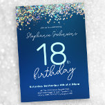 シックブルーグリッター18thバースデーパーティー 招待状<br><div class="desc">シック・ブルーグリッター18thバースデーパーティーへの招待。我々の祝誕生日招待状デザインとスタイルして、グラマーと時代を超えたエレガンスの完璧なモダンブレンド。深いブルーの色合いは洗練されたトーンを設定し、グリッターアクセントの追加は眩しいtouchを追加しゃれているし、この画期的なお祝いを真に輝かせる。50年にわたる素晴らしい思い出と数え切れないほどの思い出に乾杯しながら、喜びと喜びの夕べを楽しみながら私たちと一緒にいく！</div>