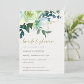 シックブルーグリーンフローラリーフブライダルシャワー招待状 サンキューカード (スタンド正面)
