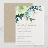 シックブルーグリーンフローラリーフブライダルシャワー招待状 サンキューカード (正面/裏面)