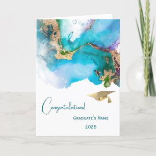 シックブルーグリーン抽象芸術パーソナライズされた卒業 カード