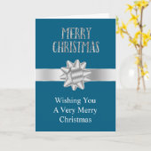 シックブルーシルバーボウズグリッタークリスマス カード (黄色い花)