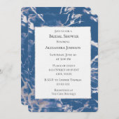 シックブルーシルバーマーブルブライダルシャワー 招待状 (正面/裏面)