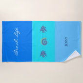 シックブルーストライプの名貝と魚 ビーチタオル (正面)