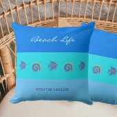 シックブルーストライプシーズシェルフィッシュファミリービーチハウス クッション