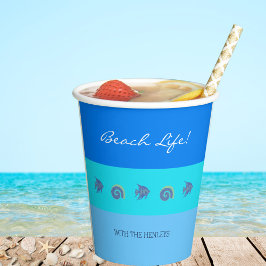 シックブルーストライプシーズフィッシュアンドシェルビーチハウス 紙コップ
