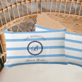 シックブルーストライプレンズモノグラムファミリービーチハウス ランバークッション