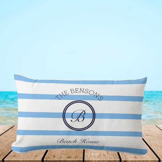 シックブルーストライプレンズモノグラムファミリービーチハウス ランバークッション