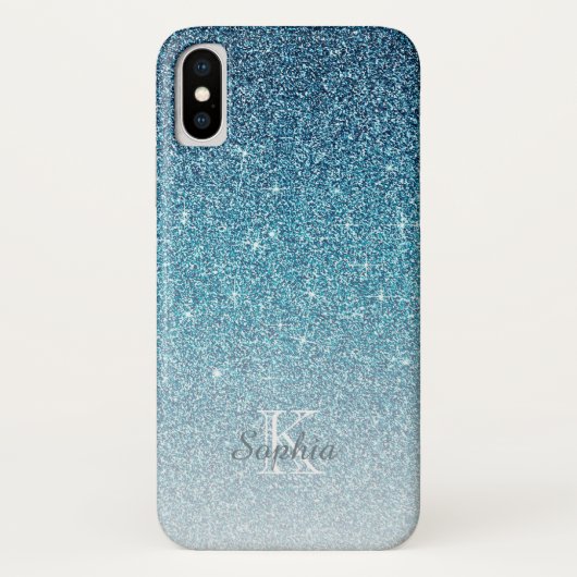 シックブルースパークルグリッターモノグラム名 Case-Mate iPhoneケース (裏面)