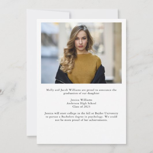 シックブルースパークル大学院写真卒業 案内状 (裏面)