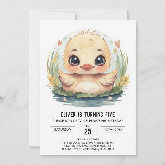 シックブルーダック誕生日 招待状 (正面)